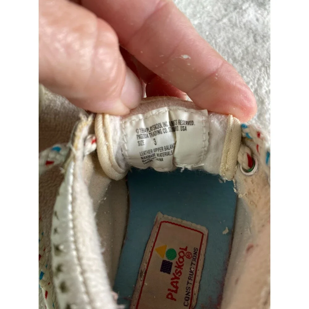 Vintage 1994 Playskool Baby Toddler Shoes Size 3 White Leather Earth Globe Laces